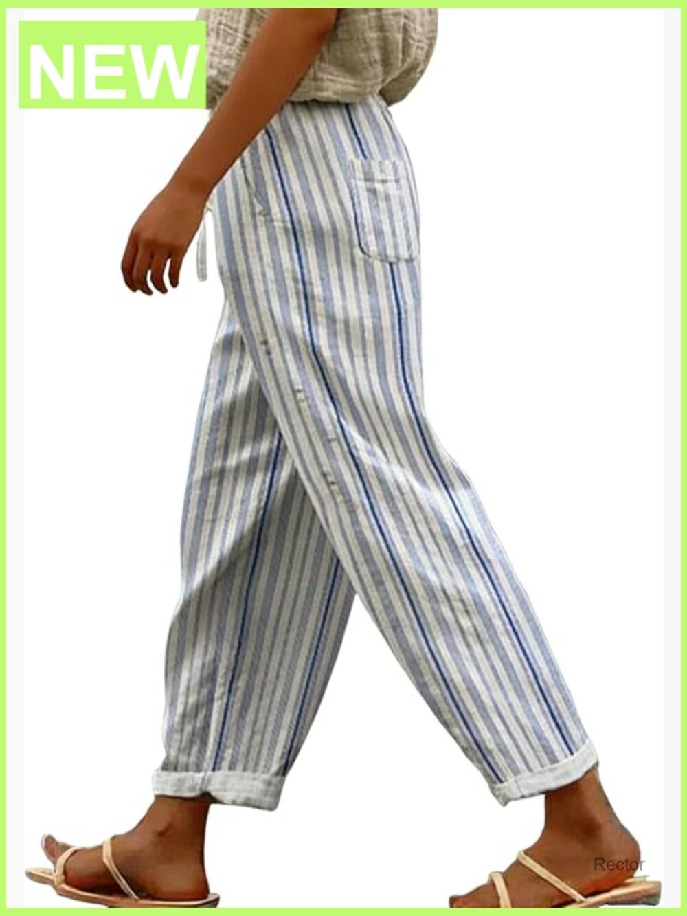 Women's Linen Harem Pants with Pockets Elastic Waist Summer Casual Trousers